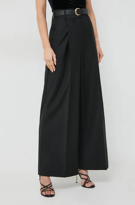 Kalhoty s příměsí vlny Ivy Oak černá barva, široké, high waist, IO115169