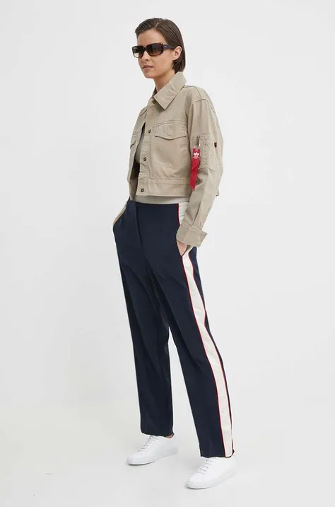 Tommy Hilfiger pantaloni femei, culoarea bleumarin, mulată, high waist, WW0WW41607