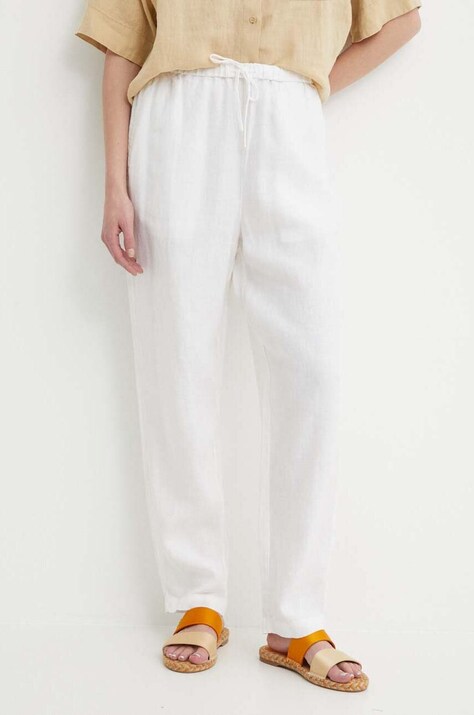 Lanene hlače Tommy Hilfiger boja: bež, ravni kroj, visoki struk, WW0WW41347