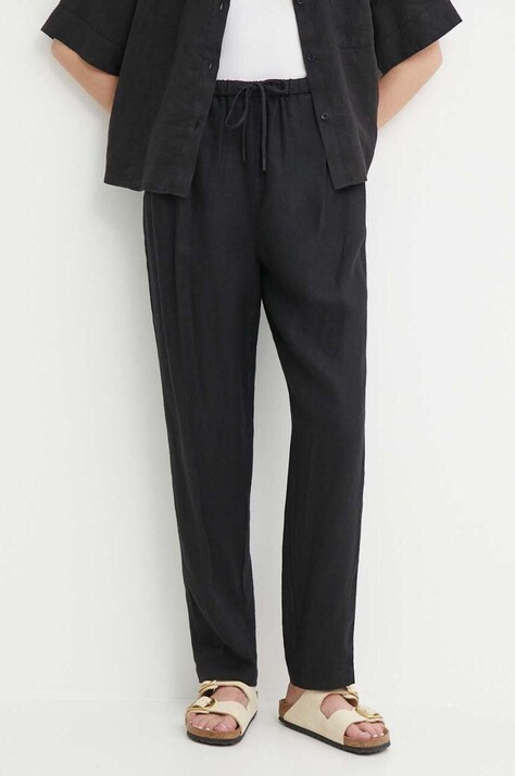 Tommy Hilfiger pantaloni din in culoarea negru, drept, high waist, WW0WW41347