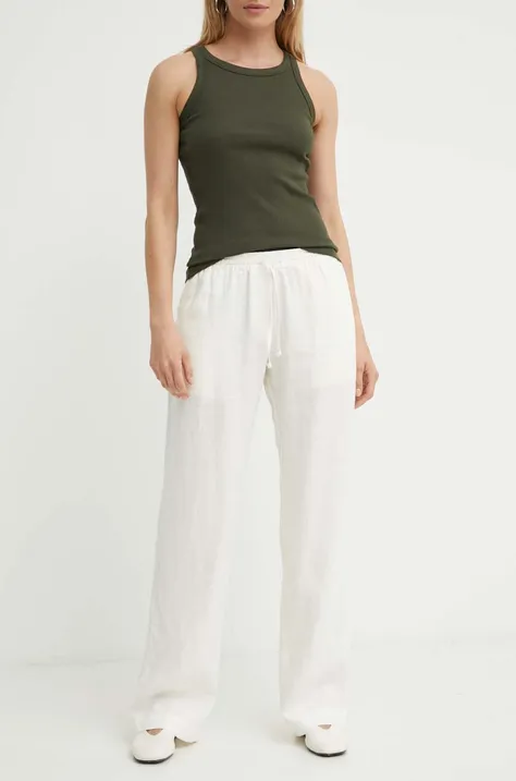 Ленен панталон Samsoe Samsoe HOYS в бяло със стандартна кройка, със стандартна талия F23900002