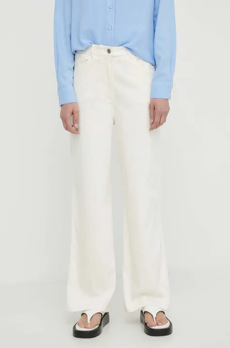 Samsoe Samsoe spodnie z domieszką lnu SASHELLY kolor beżowy proste high waist F24100025