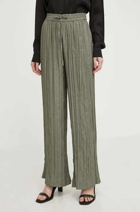 Samsoe Samsoe pantaloni femei, culoarea verde, drept, high waist