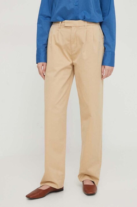 Kalhoty Pepe Jeans Tina dámské, béžová barva, střih chinos, high waist, PL211697
