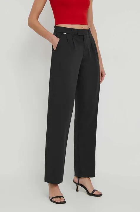 Nohavice Pepe Jeans Tina dámske, čierna farba, strih chinos, vysoký pás