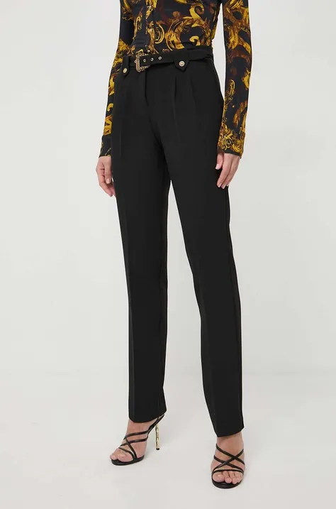 Versace Jeans Couture pantaloni femei, culoarea negru, fason tigareta, high waist