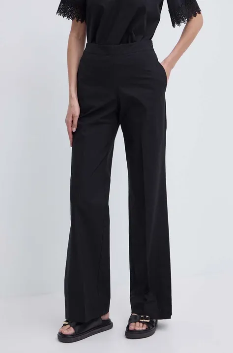 Twinset pantaloni femei, culoarea negru, drept, high waist