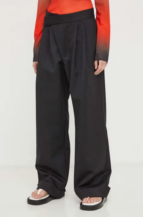 Kalhoty s příměsí vlny Won Hundred černá barva, široké, high waist, 2695-14221