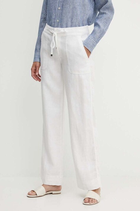 Lauren Ralph Lauren pantaloni din in culoarea alb, drept, medium waist, 200735138