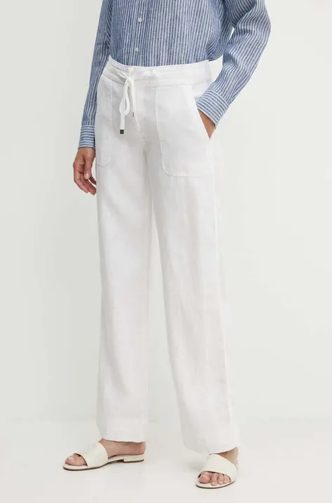 Lanene hlače Lauren Ralph Lauren bela barva, 200735138
