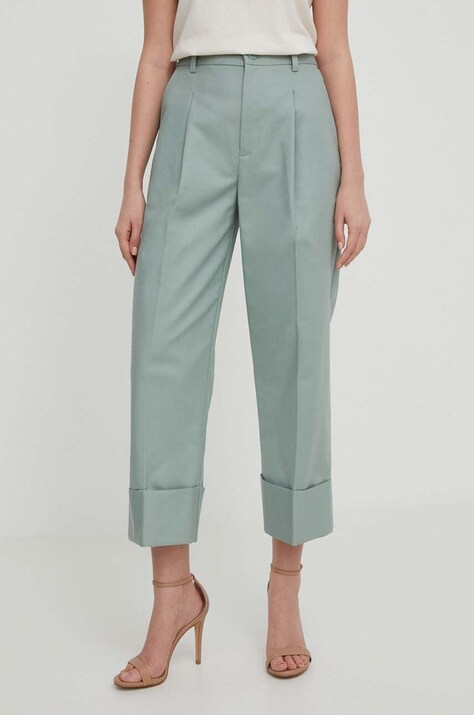 Lauren Ralph pantaloni femei, culoarea verde, drept, high waist 200871814