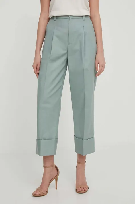 Nohavice Lauren Ralph Lauren dámske, zelená farba, rovné, vysoký pás