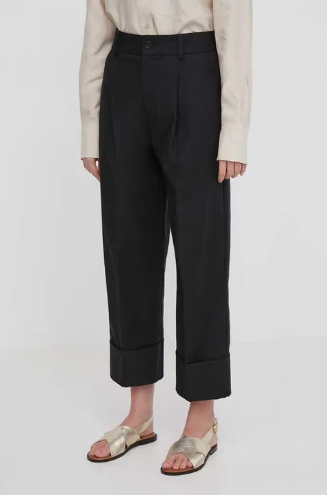 Lauren Ralph pantaloni femei, culoarea negru, drept, high waist 200871814