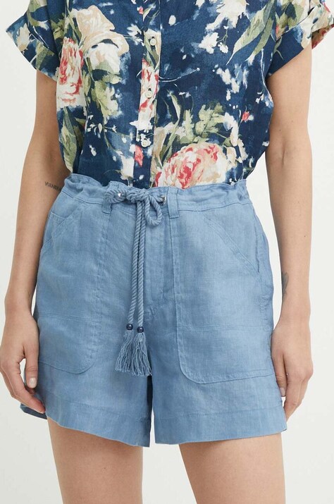 Lauren Ralph Lauren pantaloni scurti din in neted, high waist, 200932893