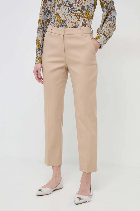 Weekend Max Mara spodnie damskie kolor beżowy fason cygaretki high waist