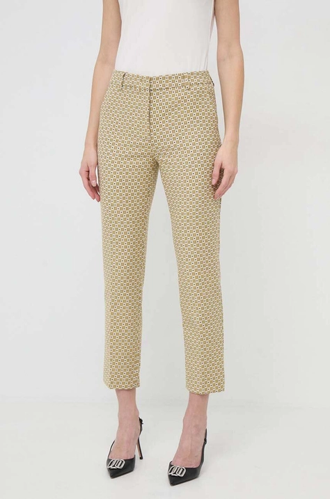 Weekend Max Mara spodnie damskie kolor żółty fason cygaretki high waist 2415131041600