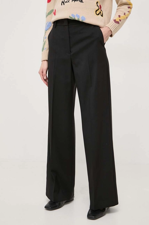 Weekend Max Mara pantaloni de lână culoarea negru, drept, high waist 2415130000000