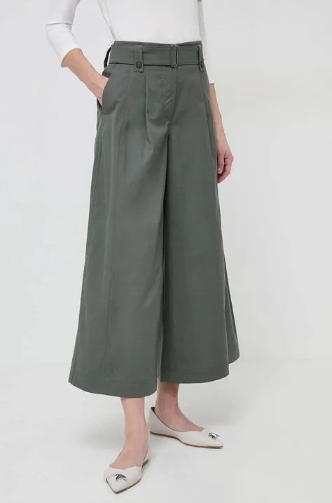 Pamučne hlače Weekend Max Mara boja: zelena, široke, visoki struk, 2415131101600