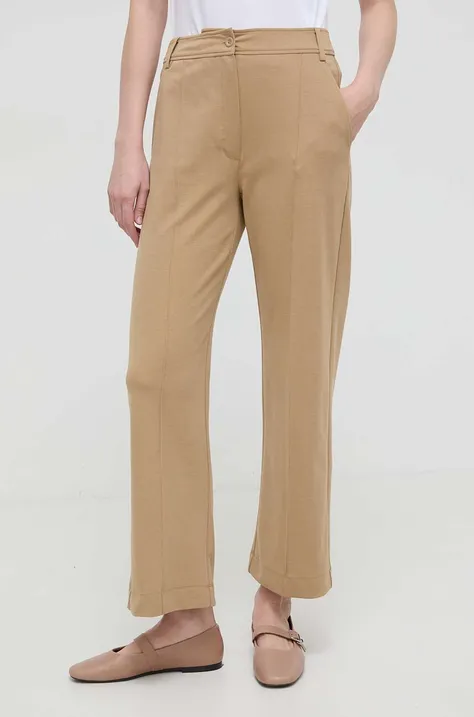 Weekend Max Mara pantaloni femei, culoarea bej, drept, high waist 2415780000000