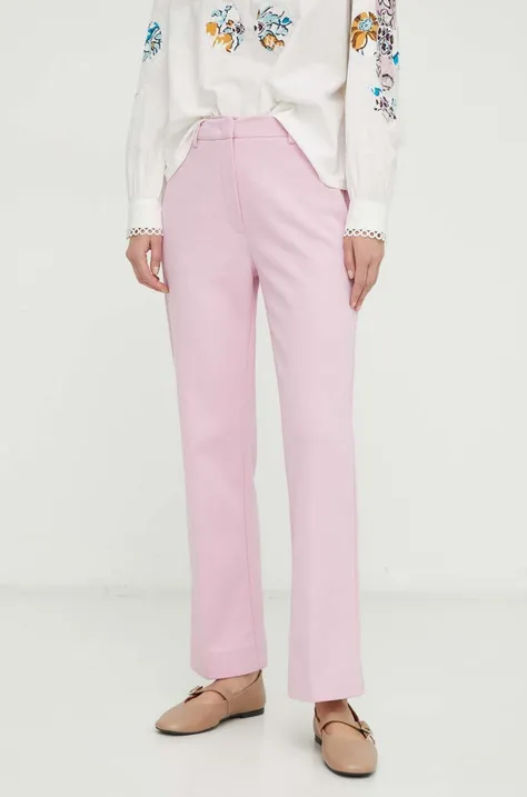 Weekend Max Mara pantaloni femei, culoarea roz, drept, high waist 2415780000000