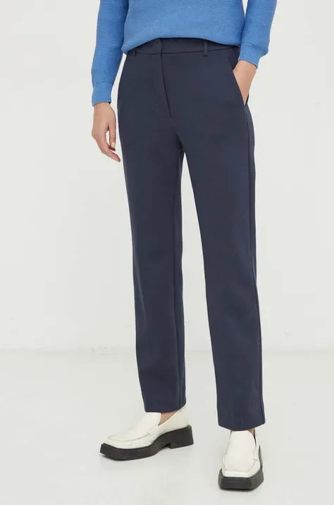 Weekend Max Mara spodnie damskie kolor granatowy proste high waist 2415781051600