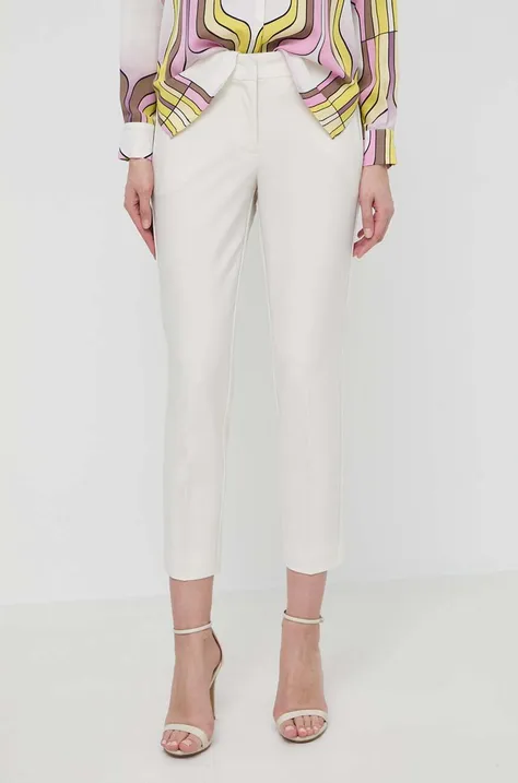 Marella spodnie damskie kolor beżowy fason cygaretki medium waist