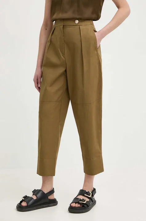 Kalhoty Marella dámské, zelená barva, jednoduché, high waist, 2413131104200