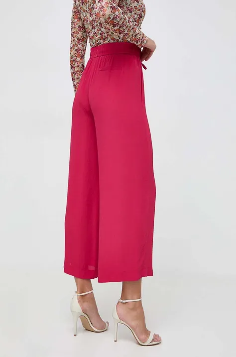 Vlnené nohavice Marella ružová farba, široké, vysoký pás