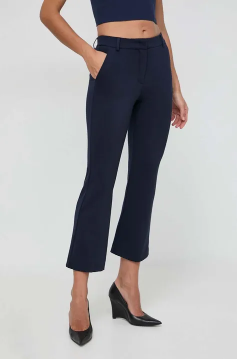 Marella pantaloni femei, culoarea bleumarin, evazați, high waist 2413780000000