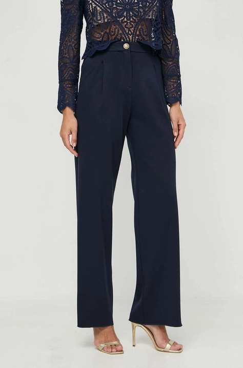 Marella pantaloni femei, culoarea bleumarin, lat, high waist 2413780000000