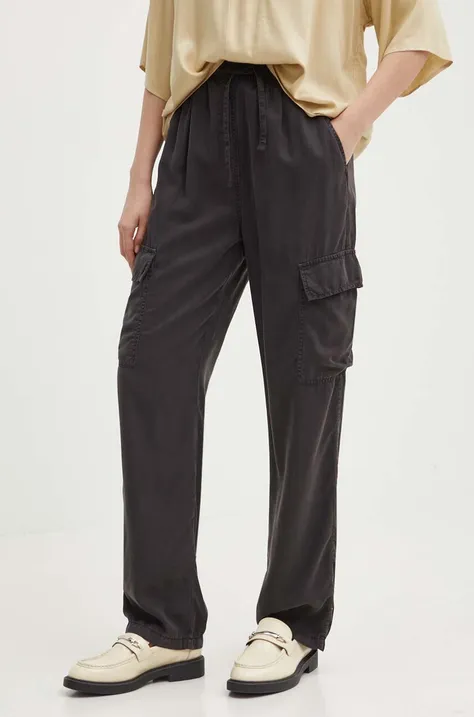 Kalhoty Pepe Jeans EVA dámské, šedá barva, kapsáče, high waist, PL211738