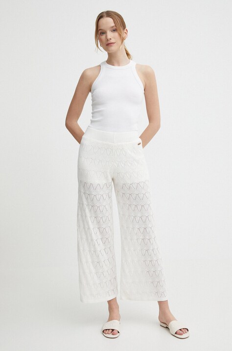 Pepe Jeans pantaloni din amestec de in GOLDIE PANTS culoarea bej, drept, high waist, PL211749