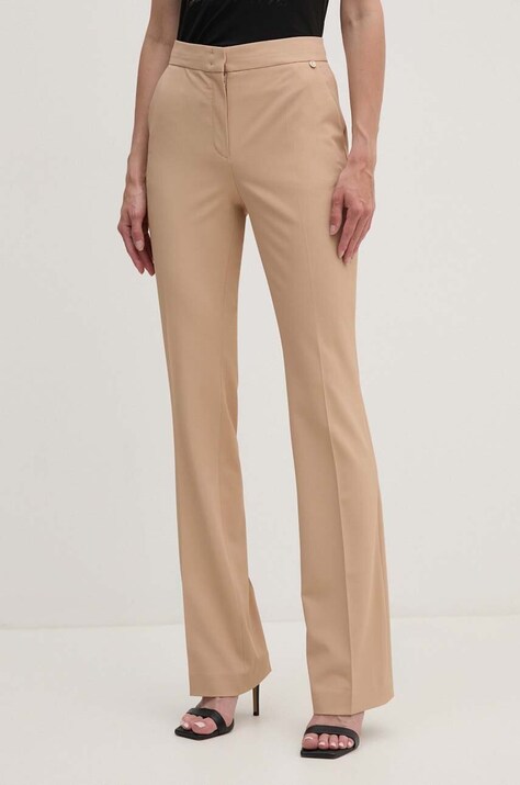 Liu Jo pantaloni femei, culoarea bej, drept, high waist
