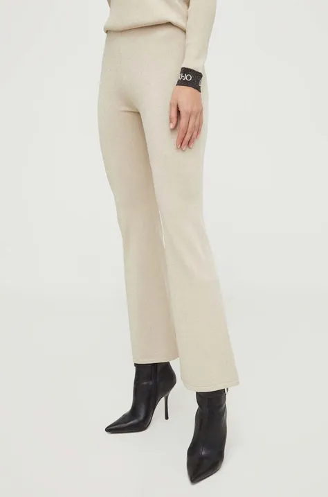 Liu Jo pantaloni femei, culoarea bej, drept, high waist