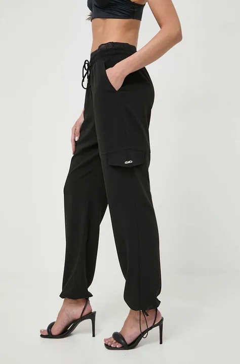 Nohavice Liu Jo dámske, čierna farba, rovné, vysoký pás