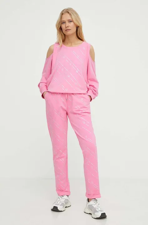 Kalhoty Liu Jo dámské, růžová barva, jednoduché, high waist