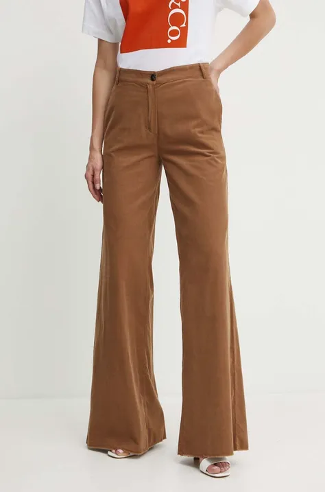 Bavlněné kalhoty MAX&Co. hnědá barva, široké, high waist, 2416131062200