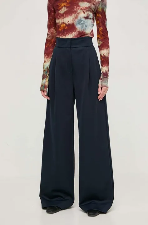 MAX&Co. spodnie damskie kolor granatowy szerokie high waist