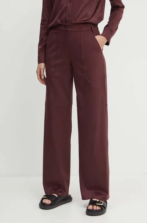 MAX&Co. spodnie damskie kolor bordowy proste high waist 2416781012200