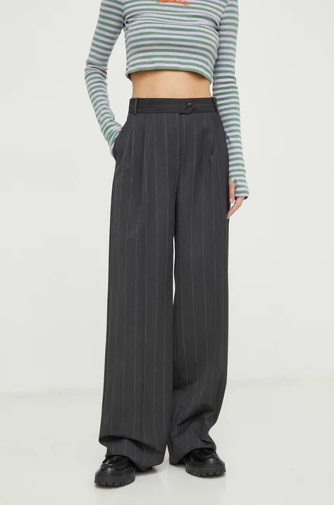 MAX&Co. pantaloni x CHUFY femei, culoarea gri, lat, high waist 2418130000000