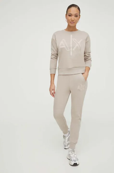 Спортивні штани Armani Exchange колір бежевий з принтом