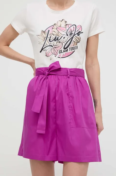Liu Jo szorty damskie kolor fioletowy gładkie high waist