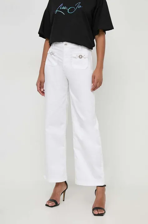 Liu Jo spodnie damskie kolor biały dzwony high waist