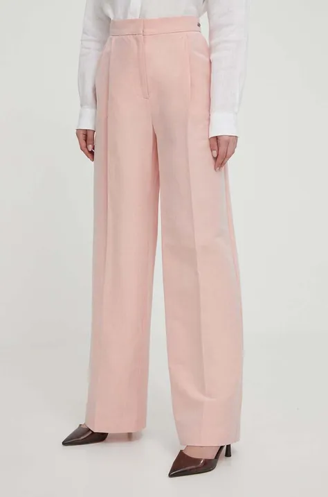 Barbour spodnie z domieszką lnu kolor różowy szerokie high waist