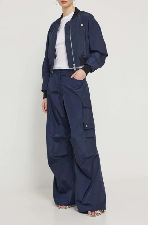 HUGO spodnie damskie kolor granatowy szerokie high waist