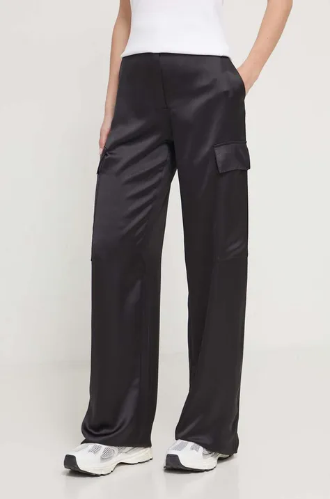 Kalhoty HUGO dámské, černá barva, široké, high waist, 50511830