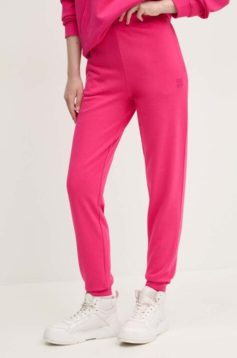 HUGO pantaloni de trening din bumbac culoarea roz, neted, 50522417