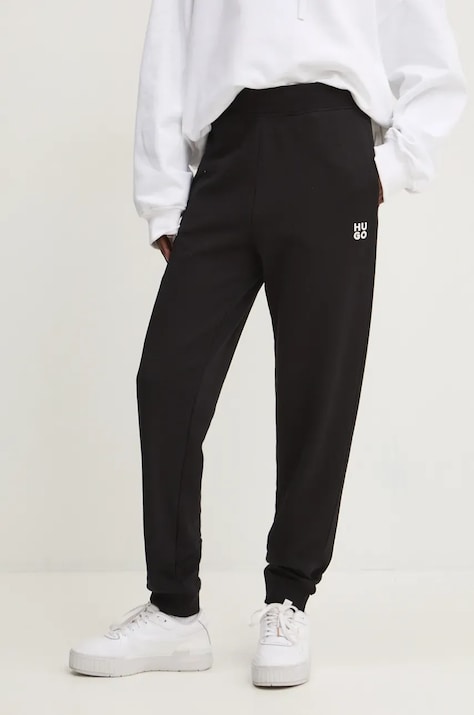 HUGO spodnie dresowe bawełniane Nelfinia kolor czarny gładkie 50522417