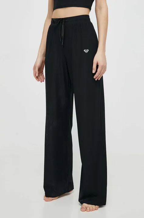 Roxy spodnie do jogi Rise & Vibe kolor czarny szerokie high waist ERJNP03556