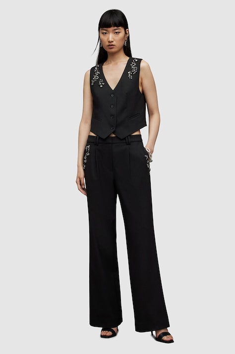 AllSaints pantaloni din lana Atlas culoarea negru, lat, medium waist